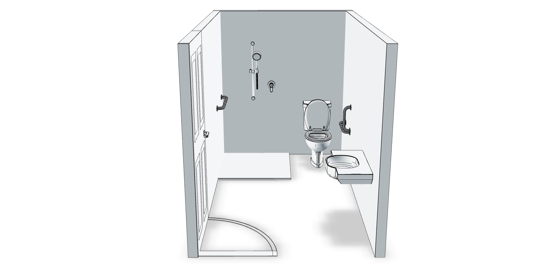3D view of an accessible bathroom modification completed by an Occupational Therapist using OT Sketch